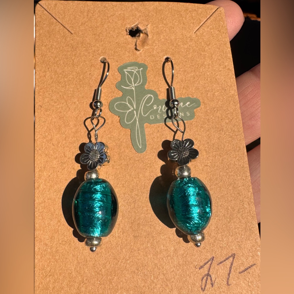 Blue And Silver Crystal Earrings With Oceanic Beads
